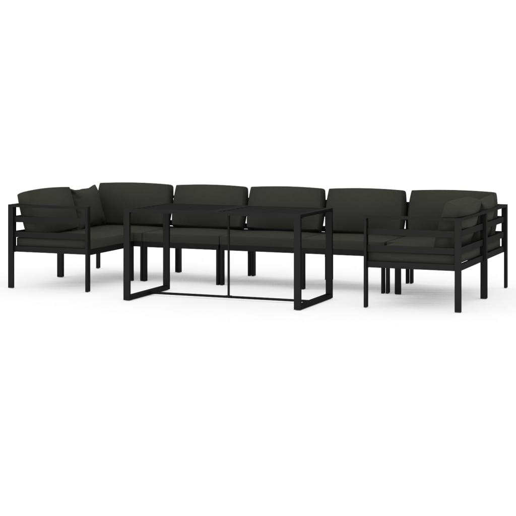 8-Delige Loungeset Met Kussens Aluminium Antracietkleurig 4x hoek + 3x midden + Tafel