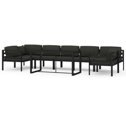 8-Delige Loungeset Met Kussens Aluminium Antracietkleurig 4x hoek + 3x midden + Tafel