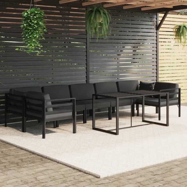 8-Delige Loungeset Met Kussens Aluminium Antracietkleurig 4x hoek + 3x midden + Tafel