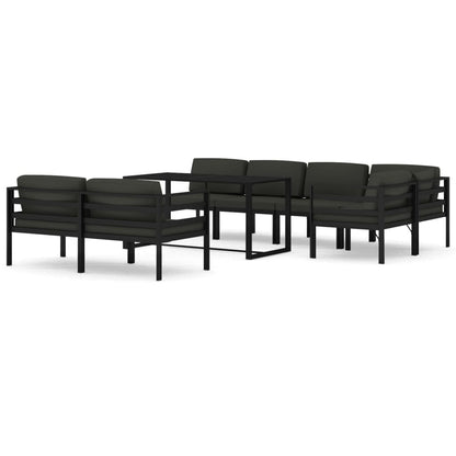 8-Delige Loungeset Met Kussens Aluminium Antracietkleurig 3x midden + 4x hoek + Tafel