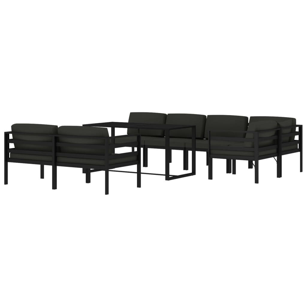 8-Delige Loungeset Met Kussens Aluminium Antracietkleurig 3x midden + 4x hoek + Tafel