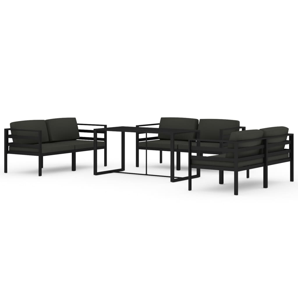 7-Delige Loungeset Met Kussens Aluminium Antracietkleurig 6x hoek + Tafel