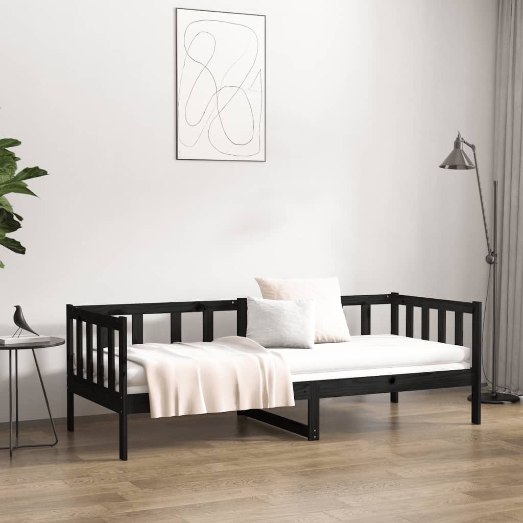 Slaapbank 90X190 Cm Massief Grenenhout Zwart