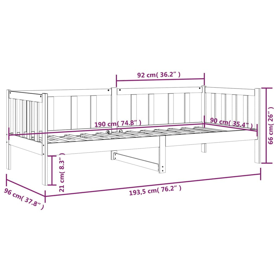 Slaapbank 90X190 Cm Massief Grenenhout Zwart