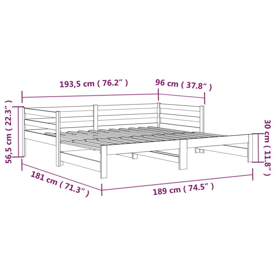 Slaapbank Uitschuifbaar Massief Grenenhout Wit 2X(90X190) Cm