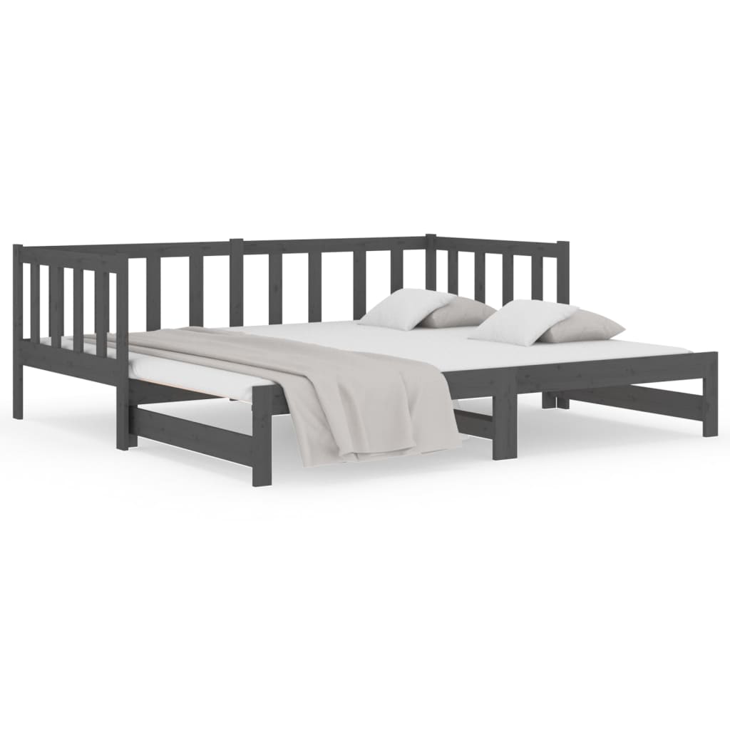 Slaapbank Uitschuifbaar Massief Grenenhout Grijs 2X(90X190) Cm