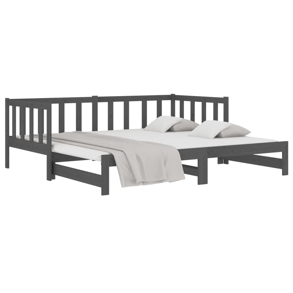 Slaapbank Uitschuifbaar Massief Grenenhout Grijs 2X(90X190) Cm