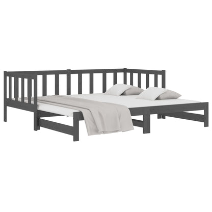 Slaapbank Uitschuifbaar Massief Grenenhout Grijs 2X(90X190) Cm