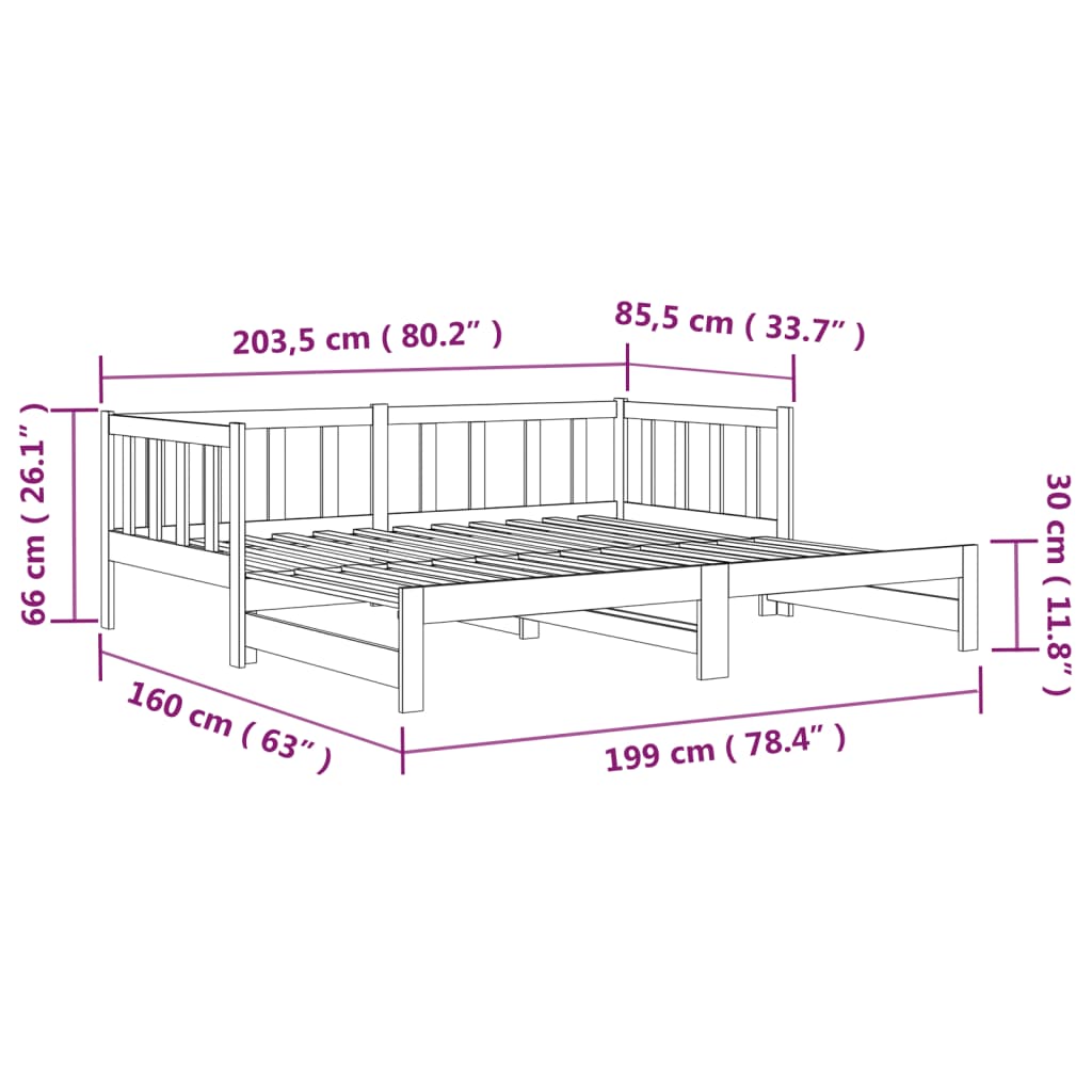 Slaapbank Uitschuifbaar Massief Grenenhout Grijs 2X(90X190) Cm