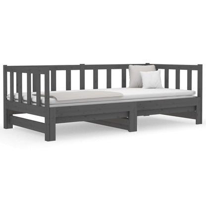 Slaapbank Uitschuifbaar Massief Grenenhout Grijs 2X(90X190) Cm