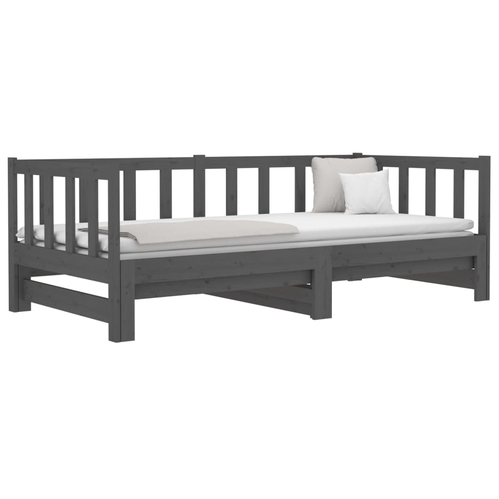 Slaapbank Uitschuifbaar Massief Grenenhout Grijs 2X(90X190) Cm