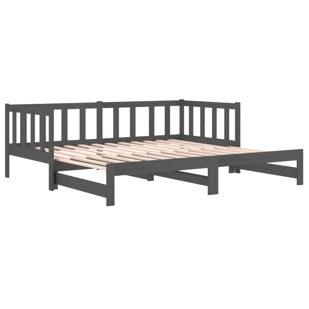 Slaapbank Uitschuifbaar Massief Grenenhout Grijs 2X(90X190) Cm