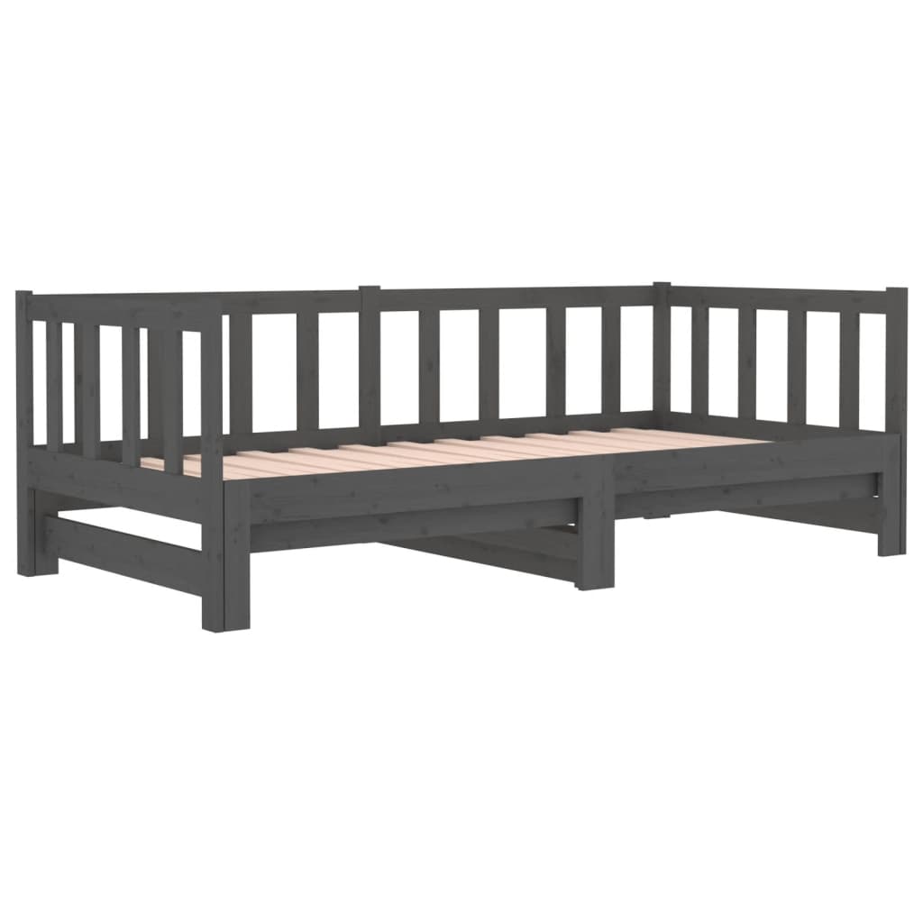 Slaapbank Uitschuifbaar Massief Grenenhout Grijs 2X(90X190) Cm