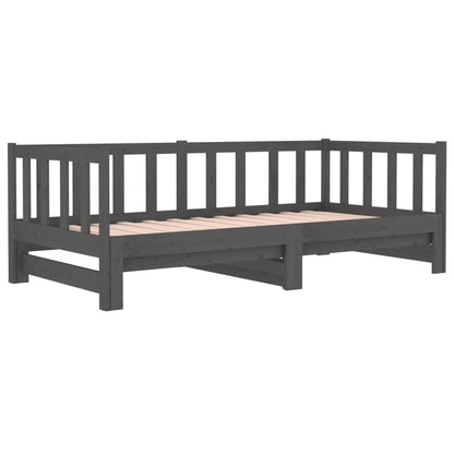 Slaapbank Uitschuifbaar Massief Grenenhout Grijs 2X(90X190) Cm