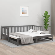 Slaapbank uitschuifbaar massief grenenhout grijs 193,5x96x66 cm