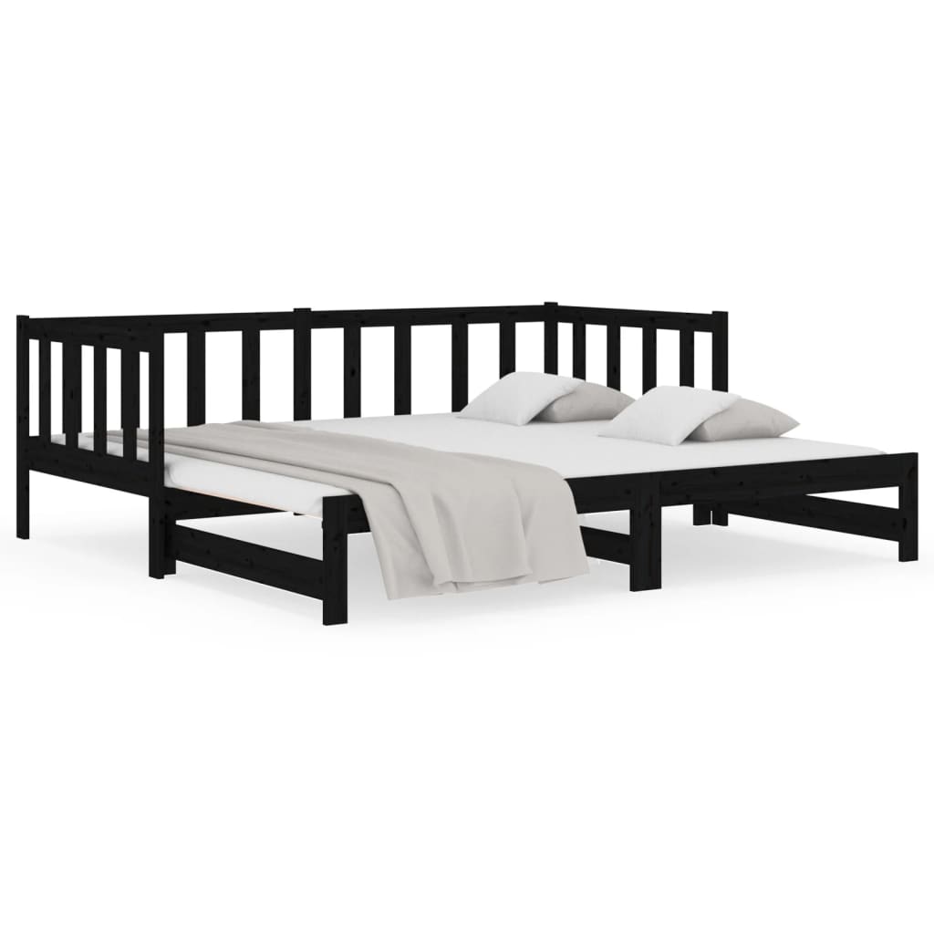 Slaapbank Uitschuifbaar Massief Grenenhout Zwart 2X(90X190) Cm