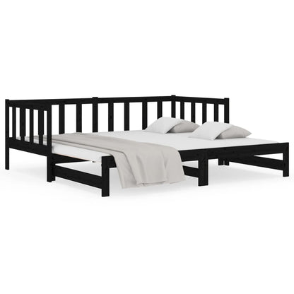 Slaapbank Uitschuifbaar Massief Grenenhout Zwart 2X(90X190) Cm