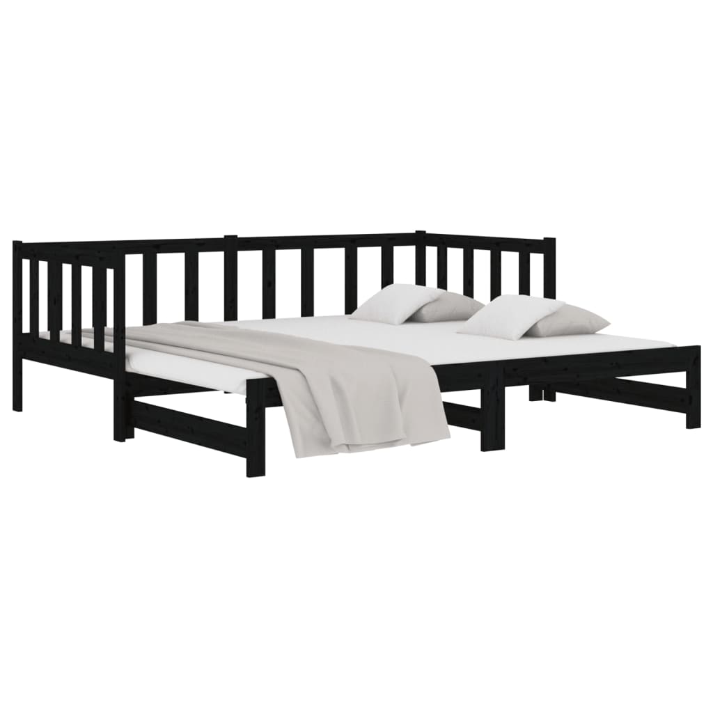 Slaapbank Uitschuifbaar Massief Grenenhout Zwart 2X(90X190) Cm