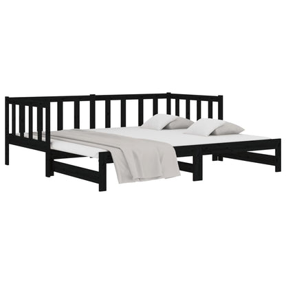 Slaapbank Uitschuifbaar Massief Grenenhout Zwart 2X(90X190) Cm