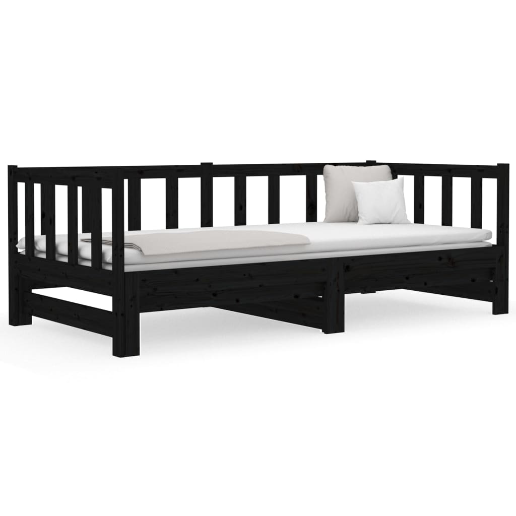 Slaapbank Uitschuifbaar Massief Grenenhout Zwart 2X(90X190) Cm