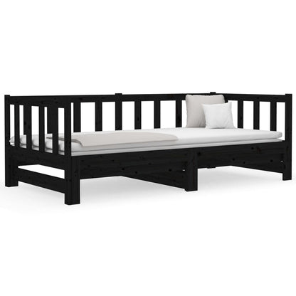 Slaapbank Uitschuifbaar Massief Grenenhout Zwart 2X(90X190) Cm