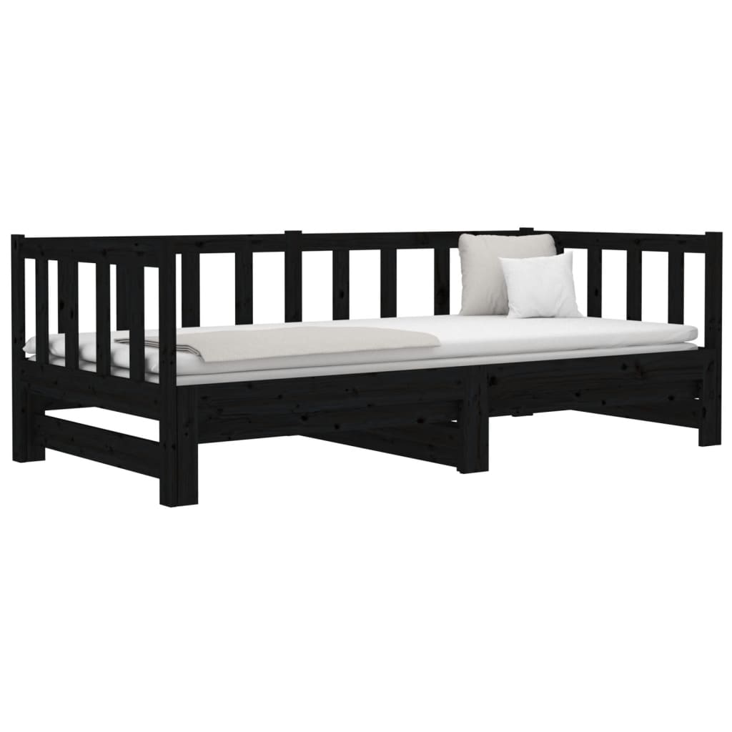 Slaapbank Uitschuifbaar Massief Grenenhout Zwart 2X(90X190) Cm