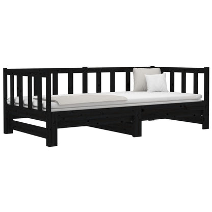 Slaapbank Uitschuifbaar Massief Grenenhout Zwart 2X(90X190) Cm