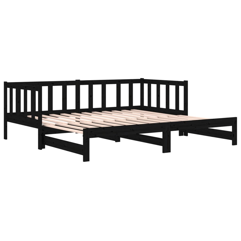 Slaapbank Uitschuifbaar Massief Grenenhout Zwart 2X(90X190) Cm