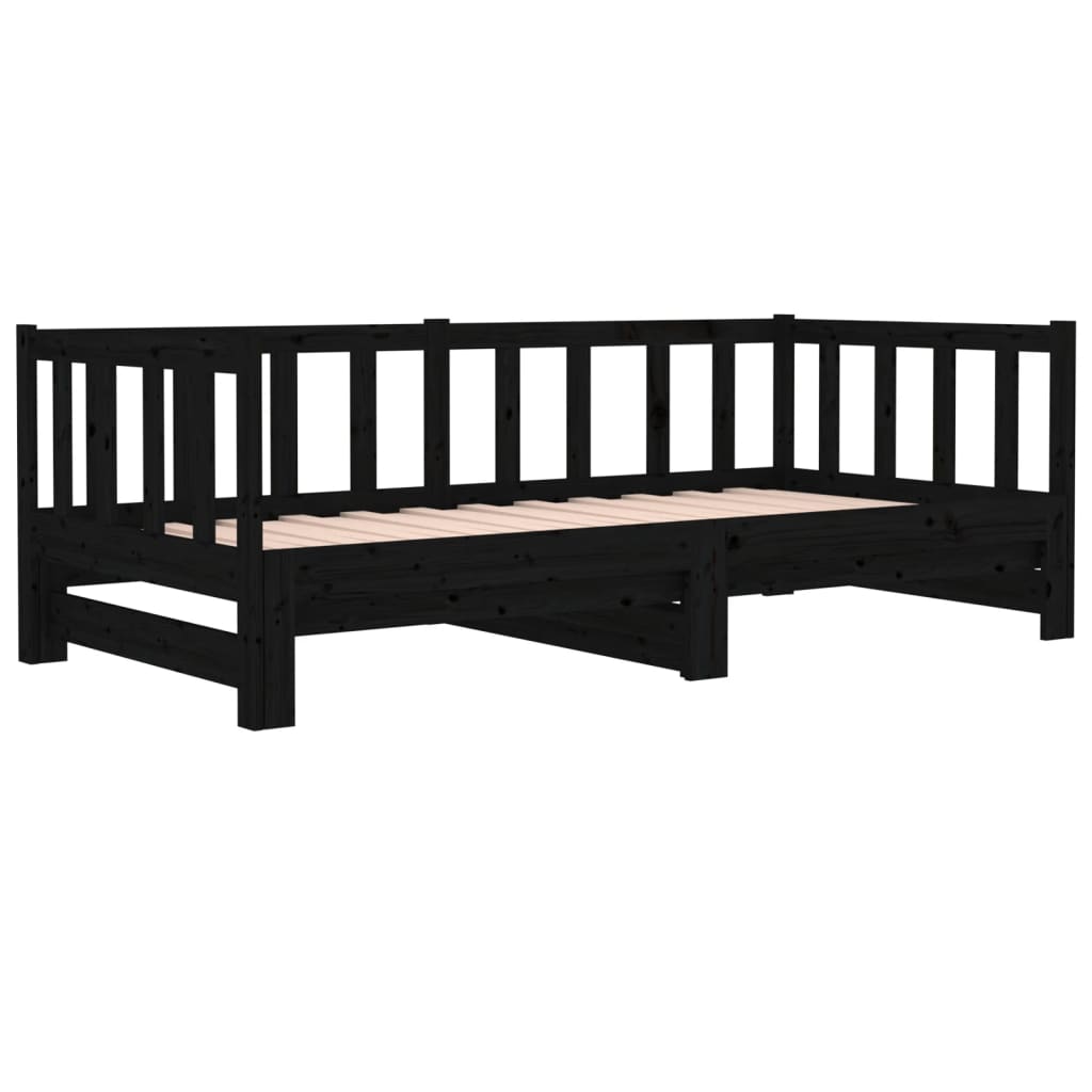 Slaapbank Uitschuifbaar Massief Grenenhout Zwart 2X(90X190) Cm