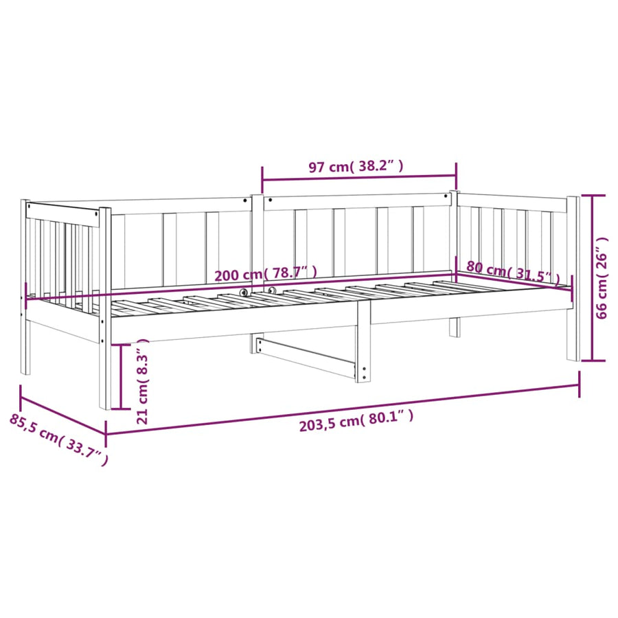 Slaapbank 80X200 Cm Massief Grenenhout Wit