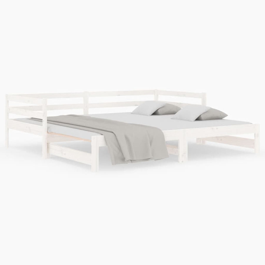 Slaapbank Uitschuifbaar 2X(80X200) Cm Massief Grenenhout Wit