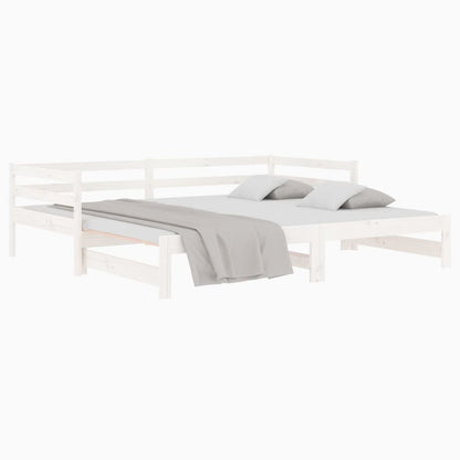 Slaapbank Uitschuifbaar 2X(80X200) Cm Massief Grenenhout Wit