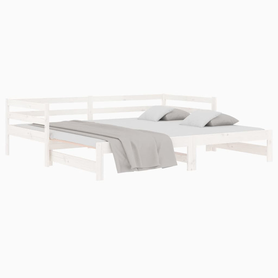 Slaapbank Uitschuifbaar 2X(80X200) Cm Massief Grenenhout Wit