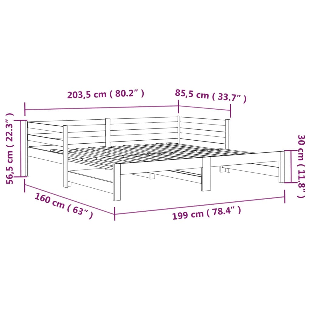 Slaapbank Uitschuifbaar 2X(80X200) Cm Massief Grenenhout Wit