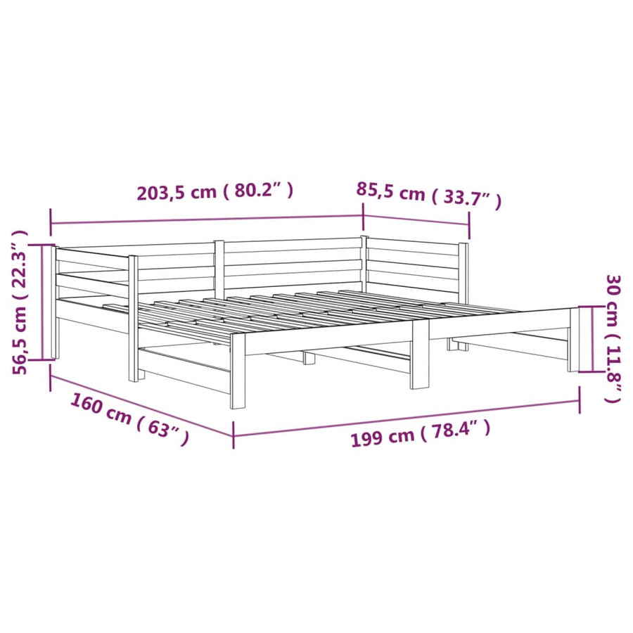 Slaapbank Uitschuifbaar 2X(80X200) Cm Massief Grenenhout Wit