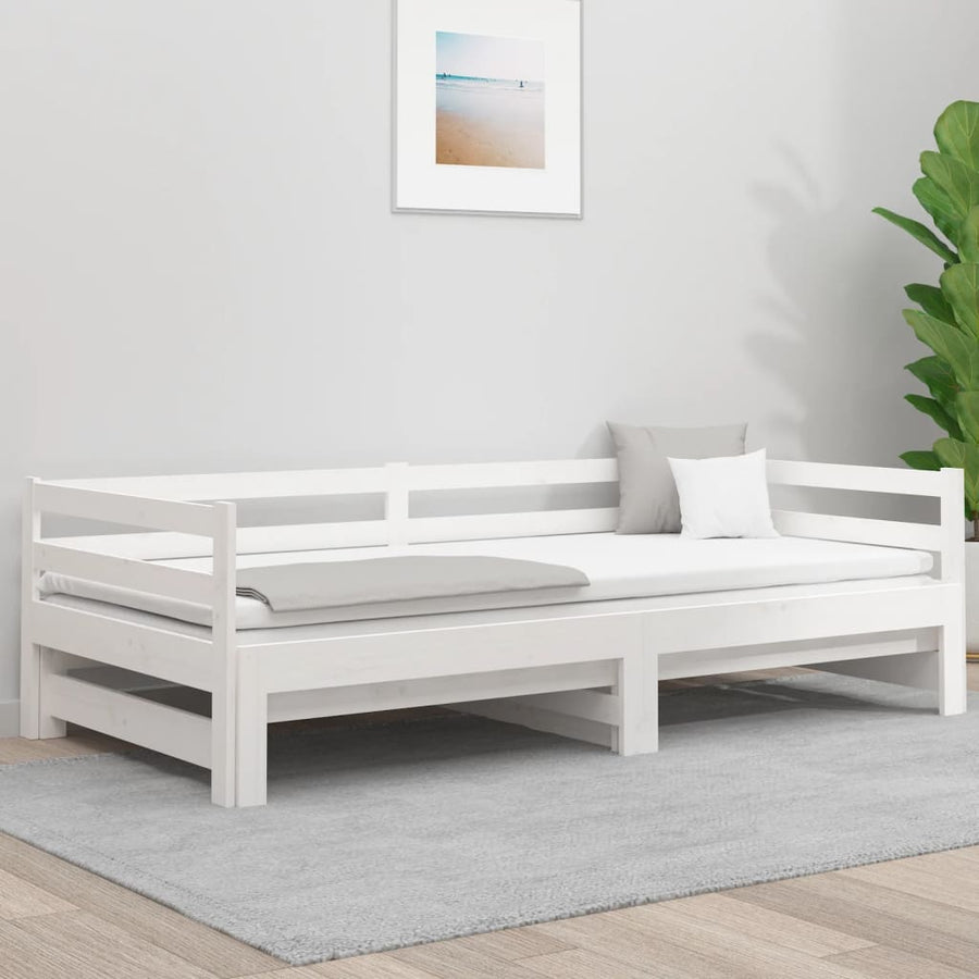 Slaapbank Uitschuifbaar 2X(80X200) Cm Massief Grenenhout Wit