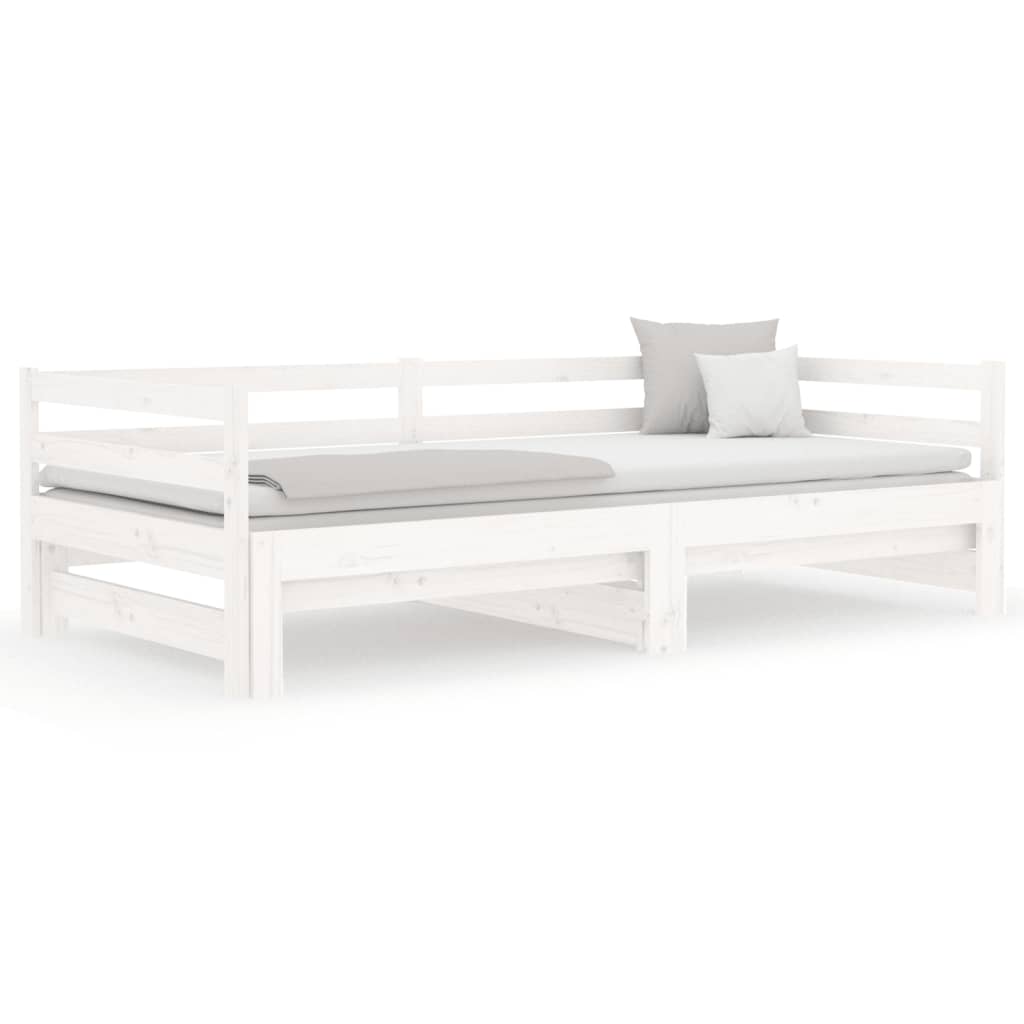 Slaapbank Uitschuifbaar 2X(80X200) Cm Massief Grenenhout Wit