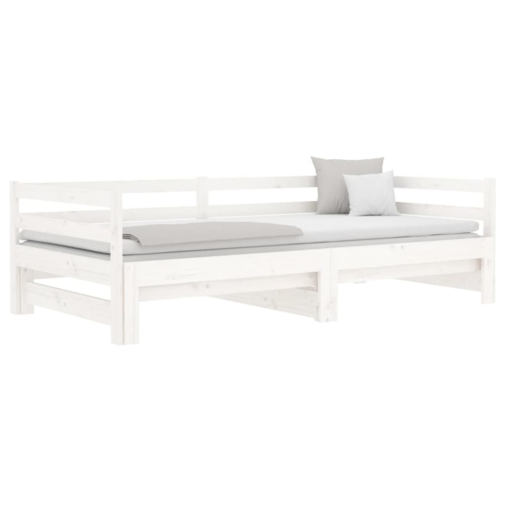 Slaapbank Uitschuifbaar 2X(80X200) Cm Massief Grenenhout Wit