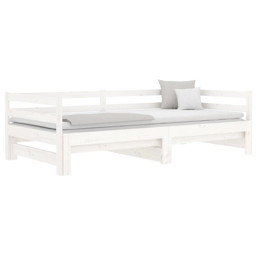Slaapbank Uitschuifbaar 2X(80X200) Cm Massief Grenenhout Wit