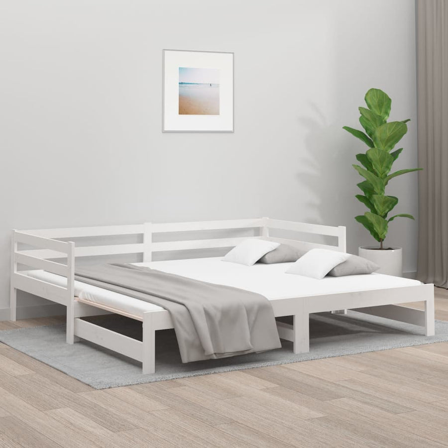 Slaapbank Uitschuifbaar 2X(80X200) Cm Massief Grenenhout Wit