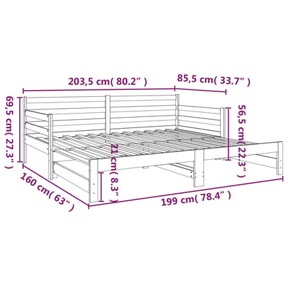 Slaapbank uitschuifbaar 2x(80x200) cm massief grenenhout