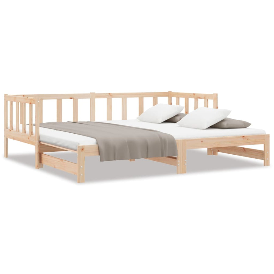 Slaapbank Uitschuifbaar 2X(80X200) Cm Massief Grenenhout Naturel