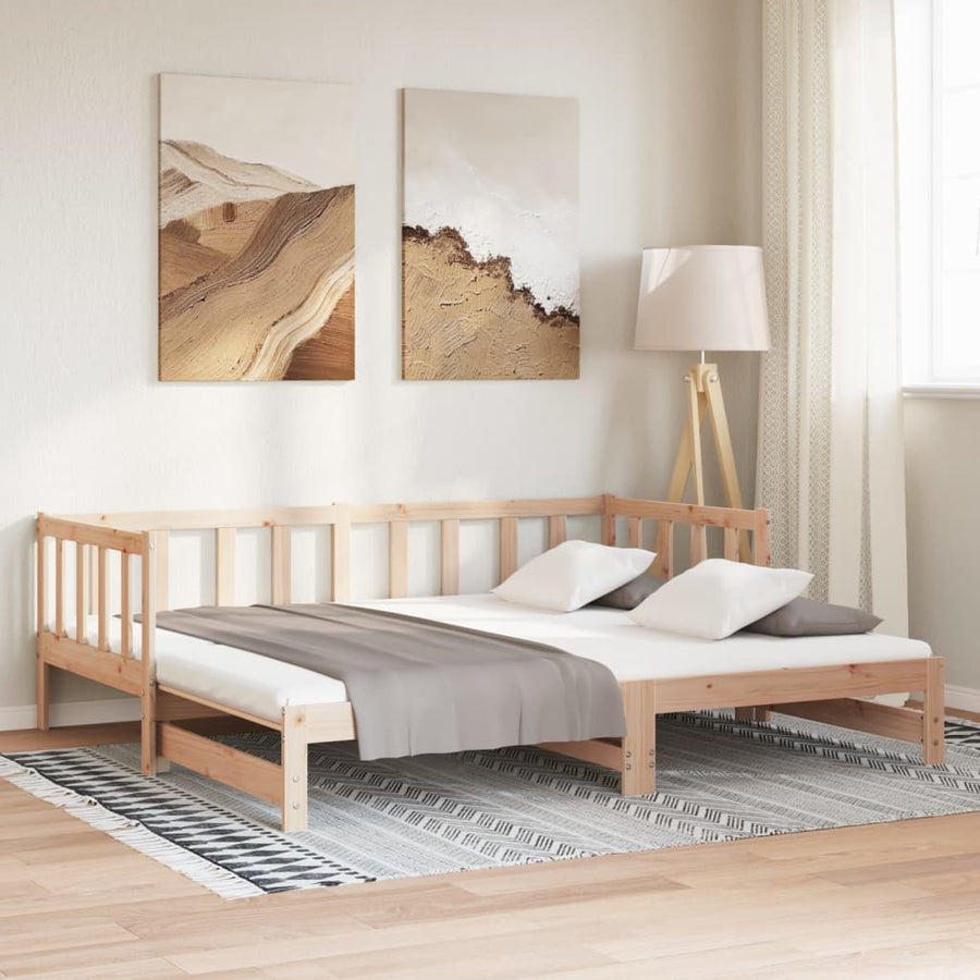 Slaapbank Uitschuifbaar 2X(80X200) Cm Massief Grenenhout Naturel