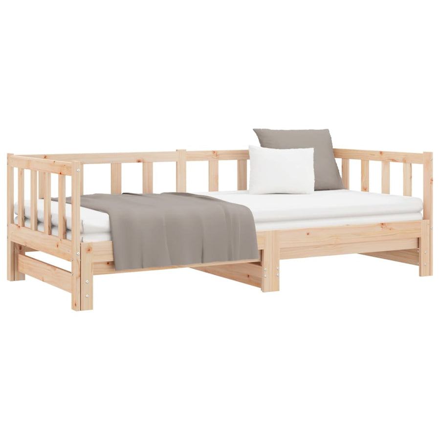 Slaapbank Uitschuifbaar 2X(80X200) Cm Massief Grenenhout Naturel
