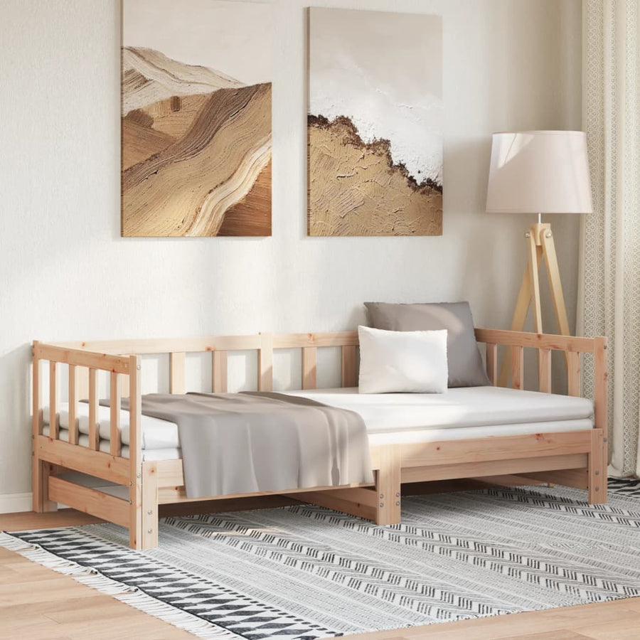 Slaapbank Uitschuifbaar 2X(80X200) Cm Massief Grenenhout Naturel