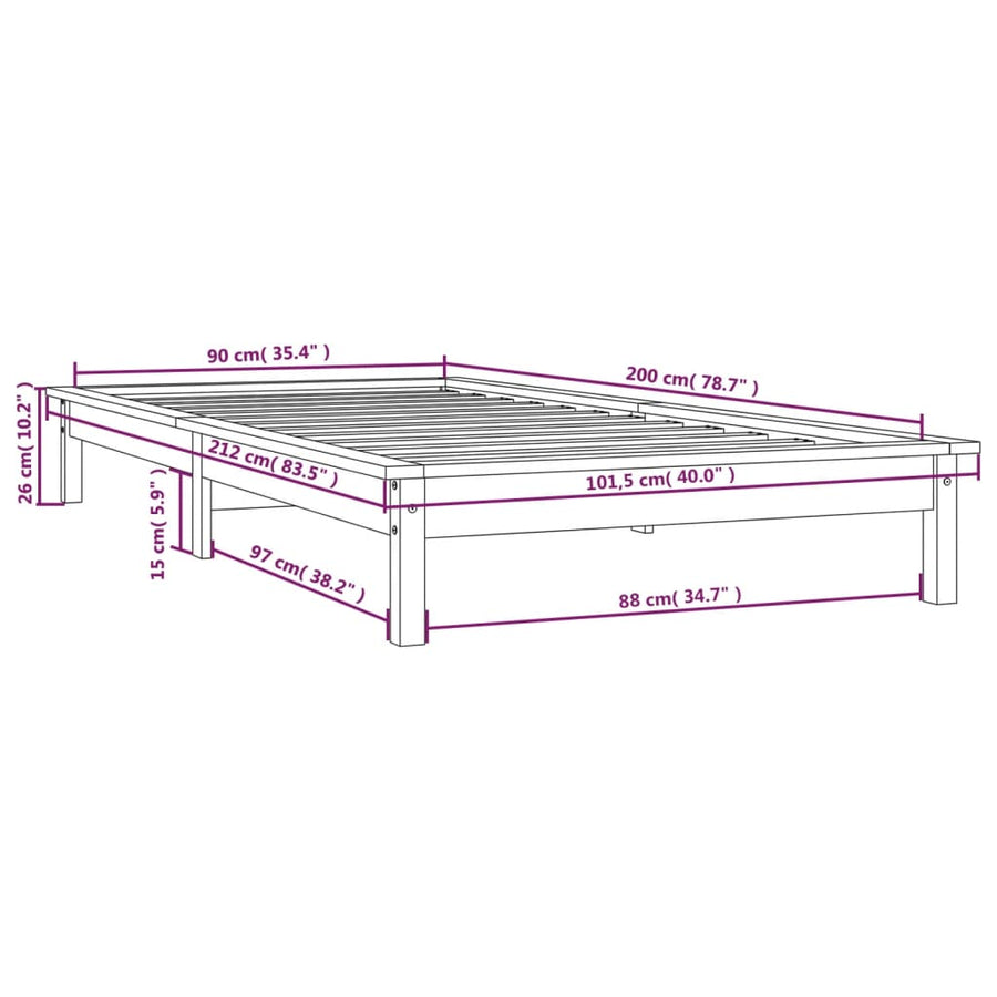 Bedframe Massief Grenenhout 90 x 200 cm Grijs