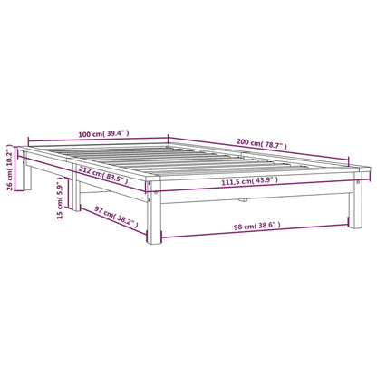 Bedframe Massief Grenenhout 100 x 200 cm Grijs