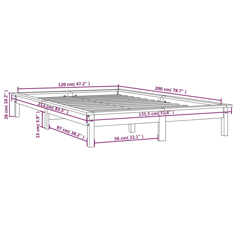 Bedframe Massief Grenenhout 120 x 200 cm Zwart