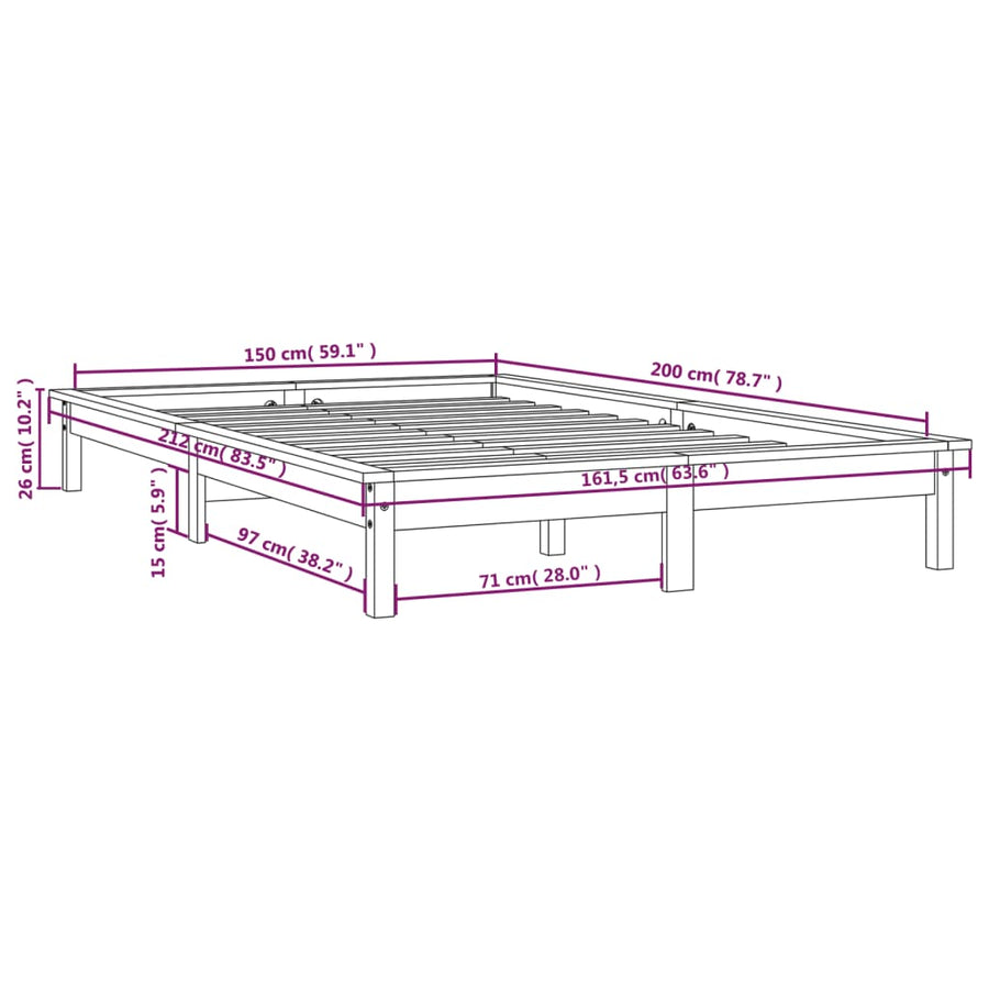 Bedframe Massief Grenenhout 5Ft King Size 150 x 200 cm Grijs