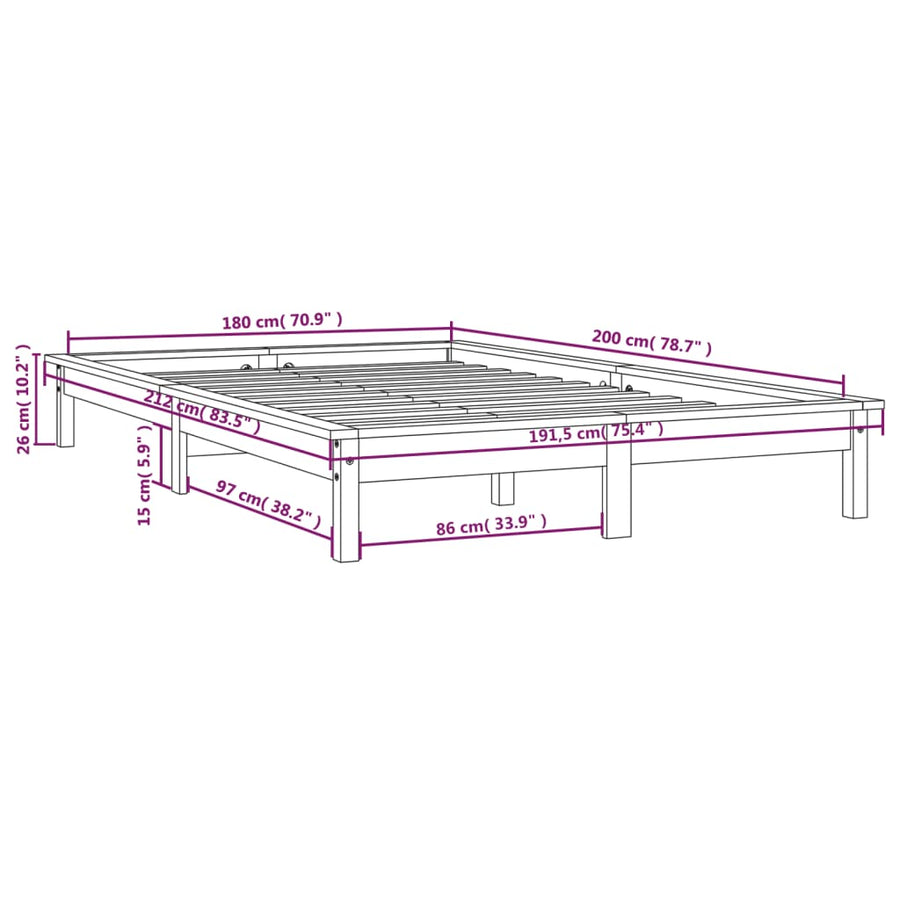 Bedframe Massief Grenenhout 6Ft Super King 180 x 200 cm Grijs